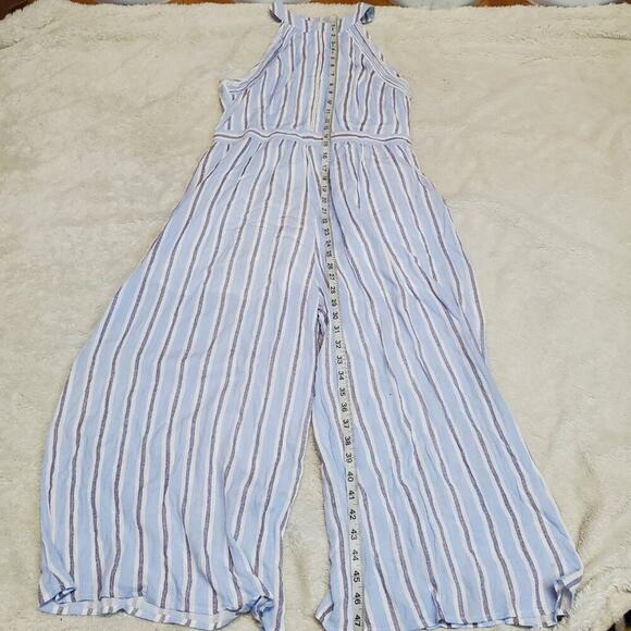 NWT Needlework Blue White Striped Sleeveless Halter Cottage Wide Leg Romper L - Picture 7 of 12